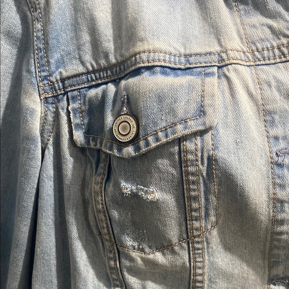 Light Blue Denim Jacket Jean Jackets Chest Pockets Collar - Picture 3 of 7